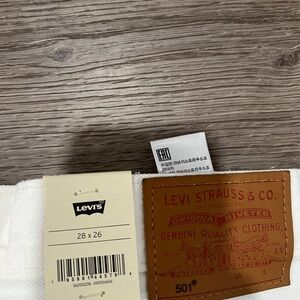 Levi’s 501 Original White High Rise Straight Leg Distressed Raw Hem Jeans